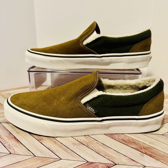 Vans Classic Slip-On Suede Sherpa Kangaroo Brown M 8 W 9.5 Sneakers‎ VN0009Q7BYW